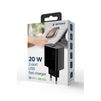 GEMBIRD laadija USB 20W 2port must GEMBIRD laadija USB 20W 2port must