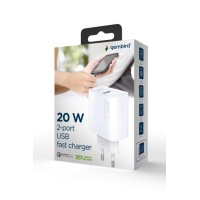 GEMBIRD laadija USB 20W 2port valge GEMBIRD laadija USB 20W 2port valge