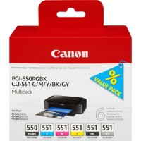 Canon PGI-550 / CLI-551 CMYK + GREY multipakk Canon PGI-550 / CLI-551 CMYK + GREY multipakk